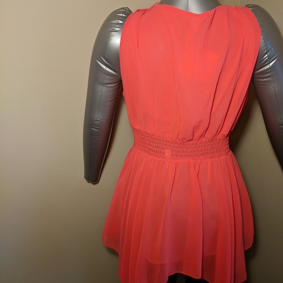 1.2.3. Salmon  v neck surplice chiffon - Picture 6 of 7